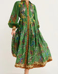 Celestial Bird Print Puff Sleeve Dress