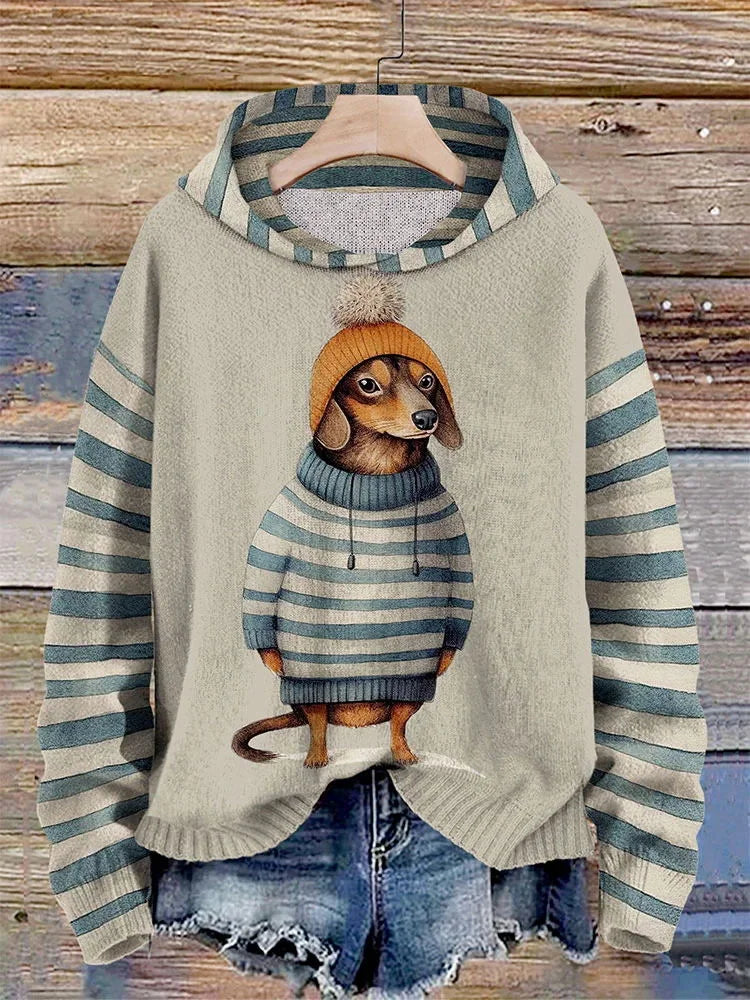 Women's Casual Dog Print Warm Hoodie