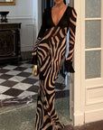 V-Neck Zebra Print Party Dress