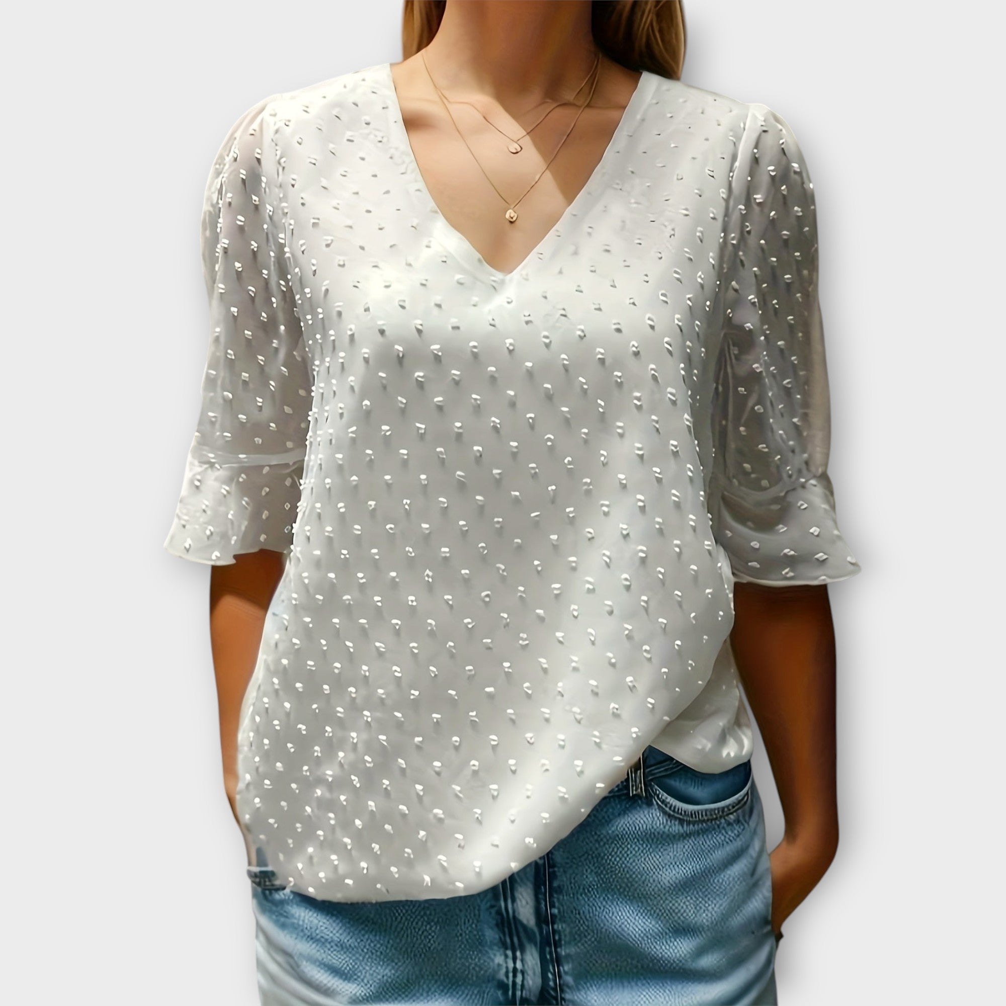 Blouse with Deep Neckline – Soft-Touch Statement Piece for Elegant Evenings or Weekend Styling