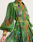 Celestial Bird Print Puff Sleeve Dress