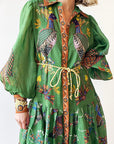 Celestial Bird Print Puff Sleeve Dress