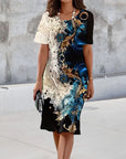 Round Neck Printed Straight Dress