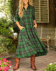 Lapel Plaid Half-Sleeved Dress