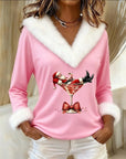 Plush Christmas Print Long Sleeve Top