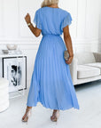 Solid color ruffled sleeves V-neck elegant dress