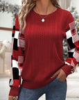 Plaid Color-Block Elegant Sweatshirt