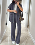 Chic Top and Pants Outfit with Stretch Waist