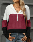 Color Block Hooded Long Sleeve T-Shirt