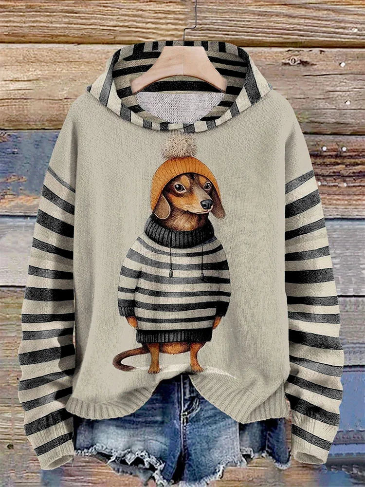 Women's Casual Dog Print Warm Hoodie
