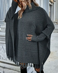 Turtleneck Batwing Sleeve Tassel Cardigan
