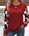 Plaid Color-Block Elegant Sweatshirt