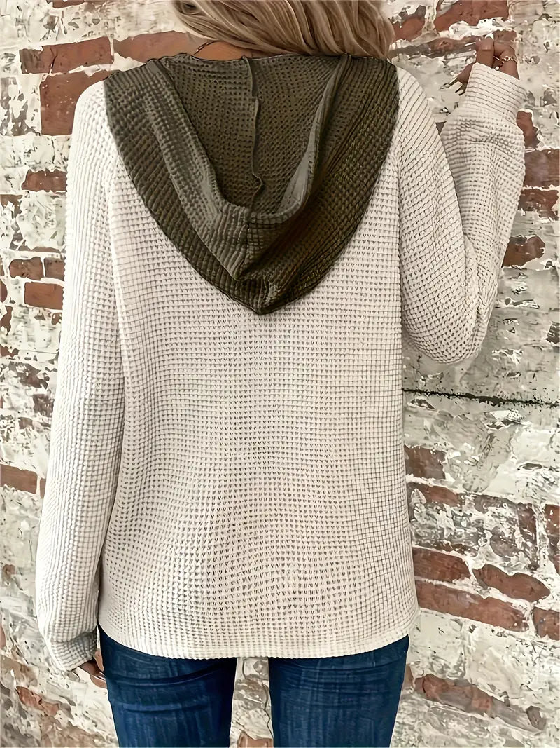Long Sleeve Button Front Drawstring Hoodie