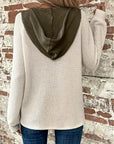 Long Sleeve Button Front Drawstring Hoodie