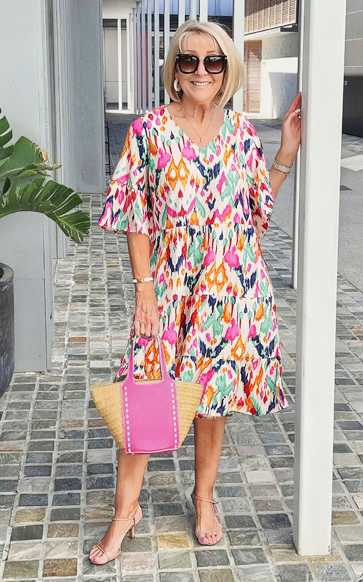 Chic Bell Sleeve V-neck Tunic Dress