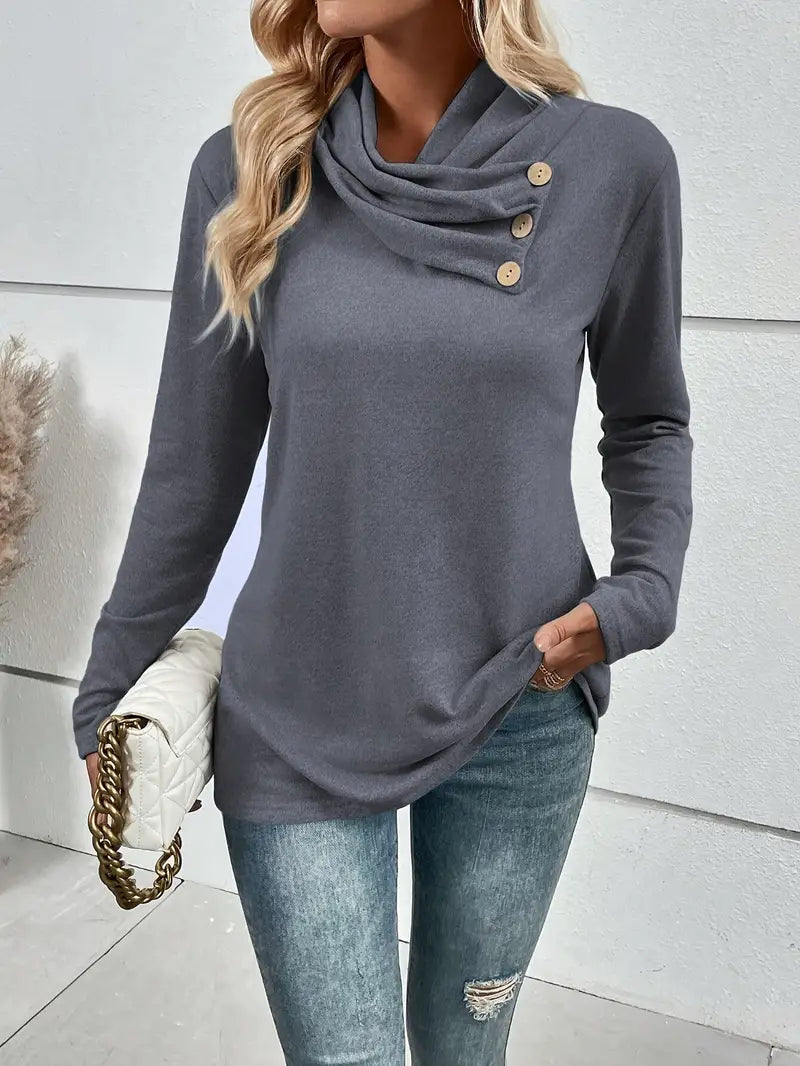 Elegant Cowl Neck Long Sleeve Sweater