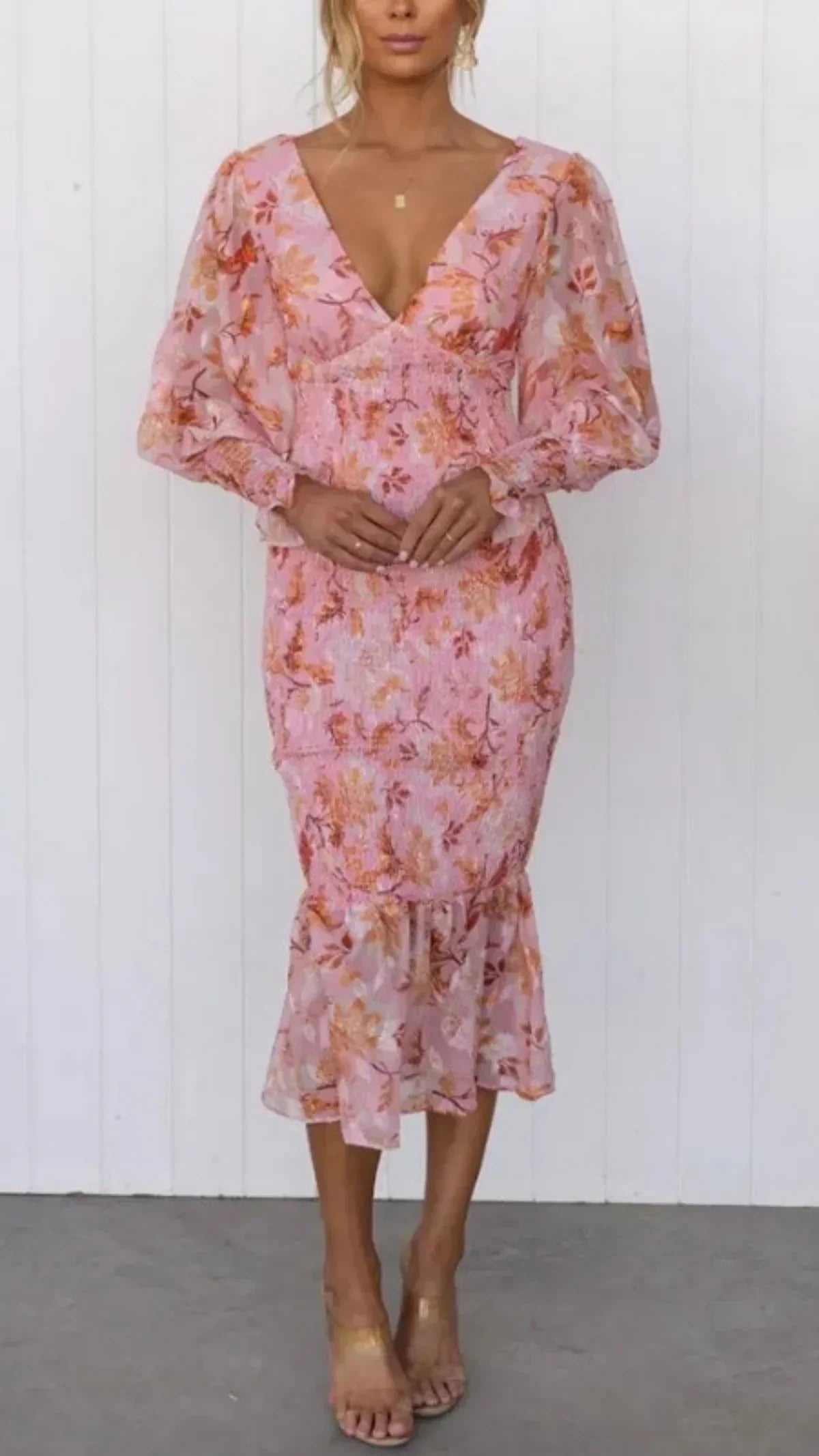 Bold Floral Pattern Midi Dress