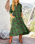 Lapel Plaid Half-Sleeved Dress