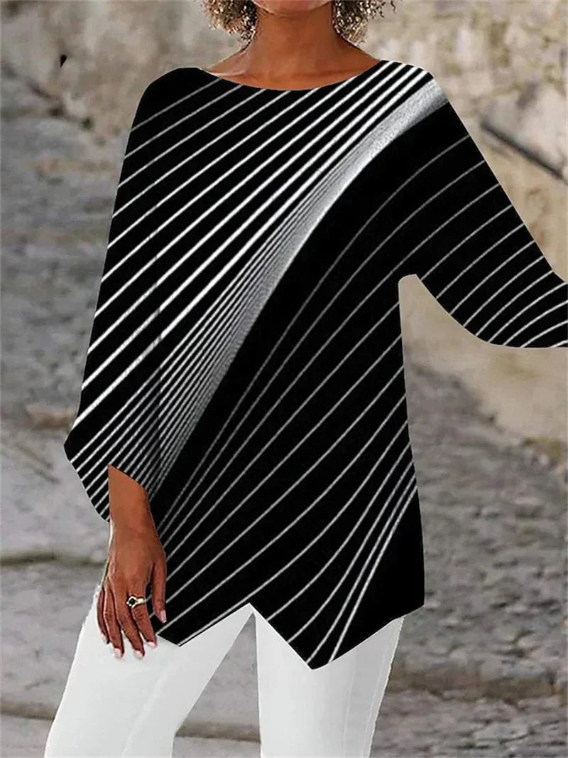 Round Neck And Long Sleeve Printed Shirt
