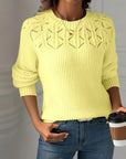 Crew Neck Long Sleeve Hollow Sweater