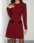 Long-Sleeved Houndstooth Print Dress