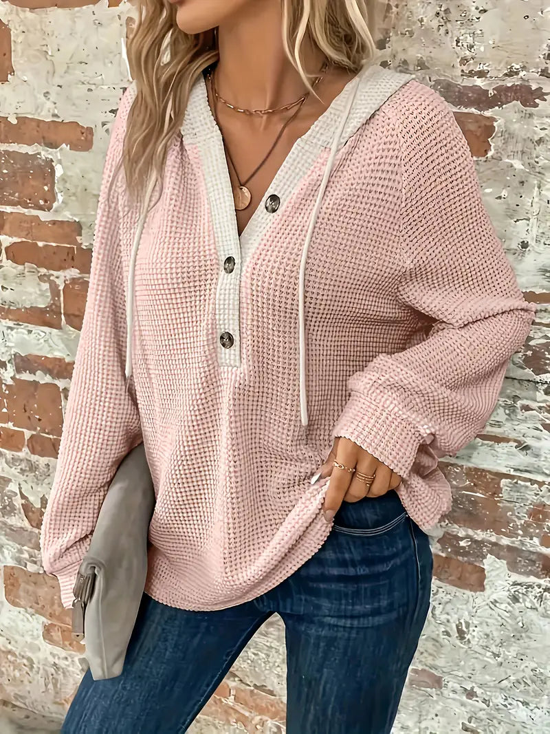 Long Sleeve Button Front Drawstring Hoodie