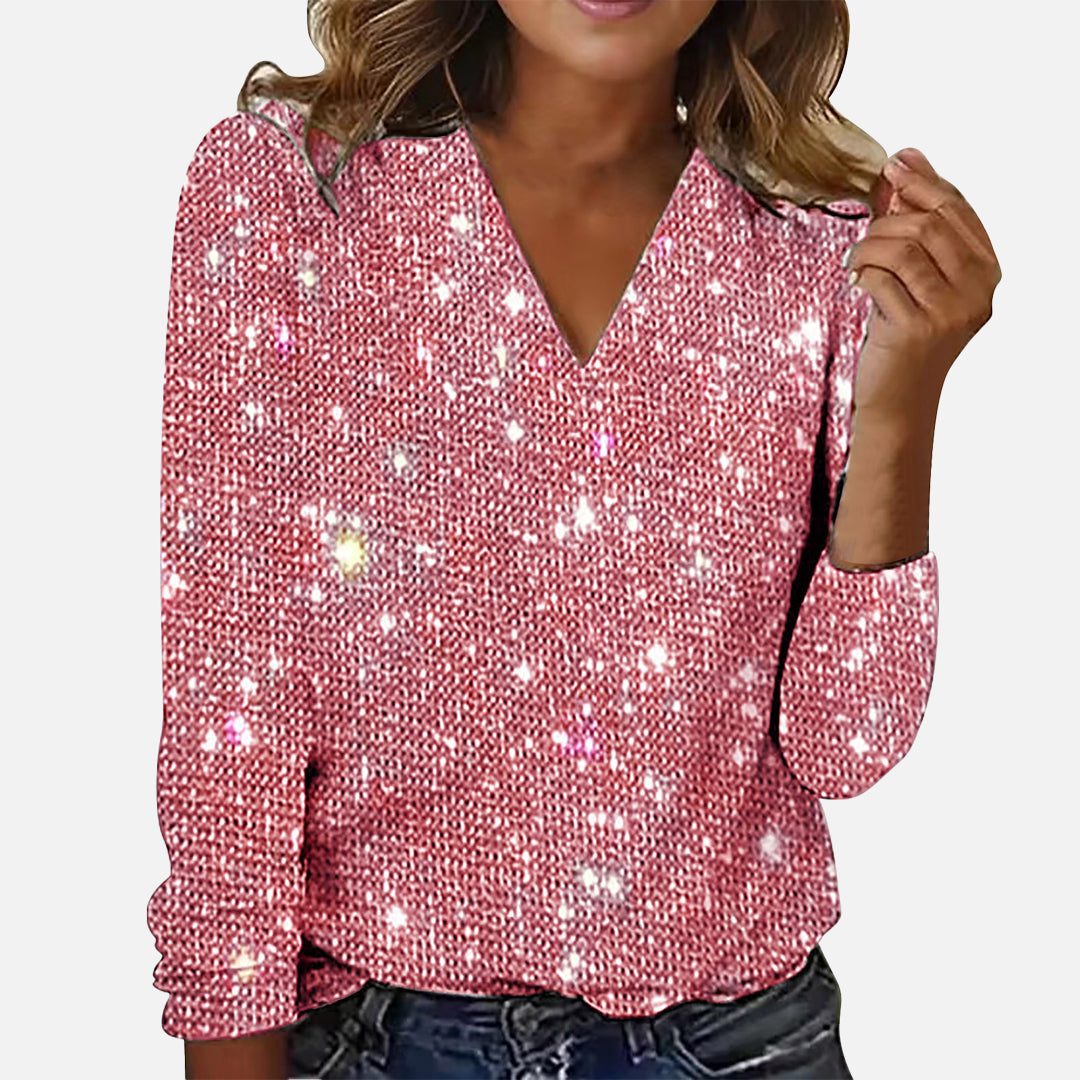 Elegant Diamond Blouse With V-Neck