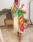 Colorful leaf print casual dress