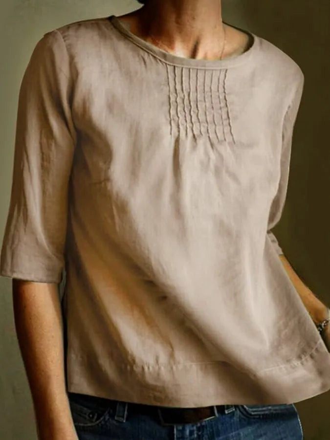 Elegant Mid Sleeve Shirt with Soft Pleats