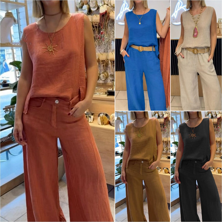V-Neck Pants Suit Two-Piece Set