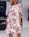Floral print round neck elegant dress