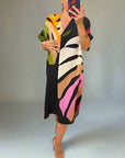 Colorful leaf print casual dress