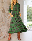 Lapel Plaid Half-Sleeved Dress
