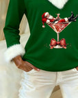 Plush Christmas Print Long Sleeve Top