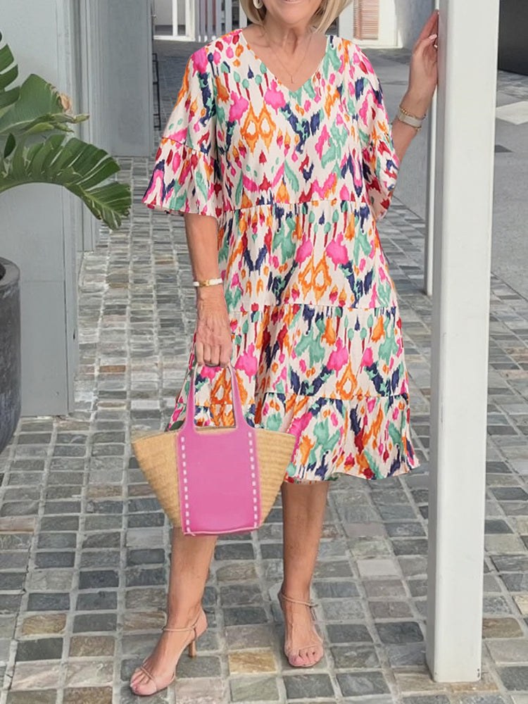 Chic Bell Sleeve V-neck Tunic Dress