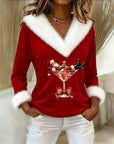 Plush Christmas Print Long Sleeve Top