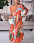 Patterned Short-Sleeve Casual Dress