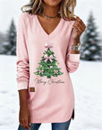 Christmas Tree Print V-Neck Sweatshirt