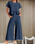 Short-sleeved Pleated Vest Two-Piece Set