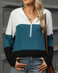 Color Block Hooded Long Sleeve T-Shirt