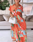 Patterned Short-Sleeve Casual Dress