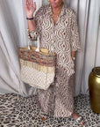 Vintage printed lapel pocket maxi dress