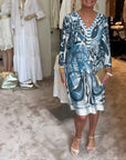 Retro print v-neck casual dress
