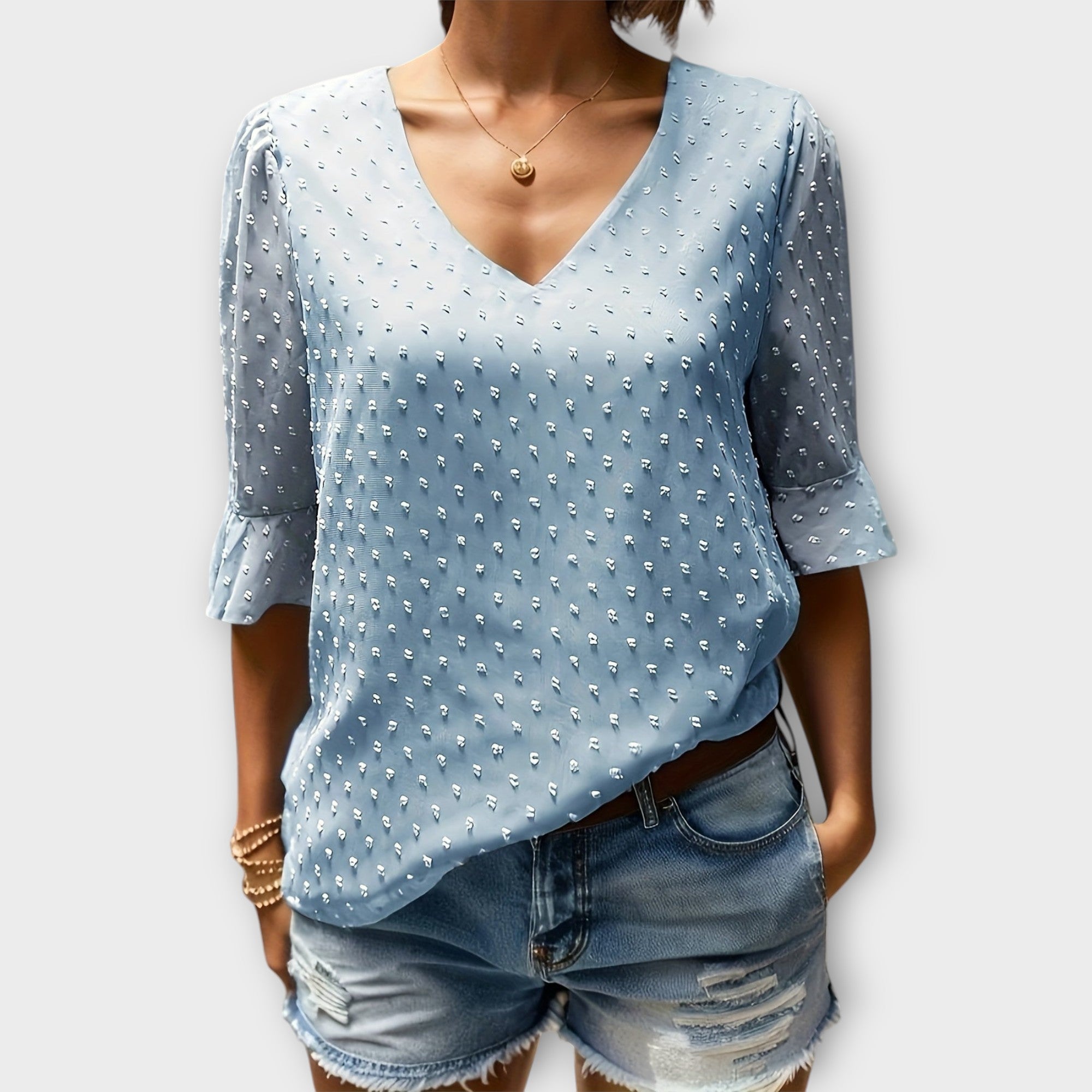 Blouse with Deep Neckline – Soft-Touch Statement Piece for Elegant Evenings or Weekend Styling