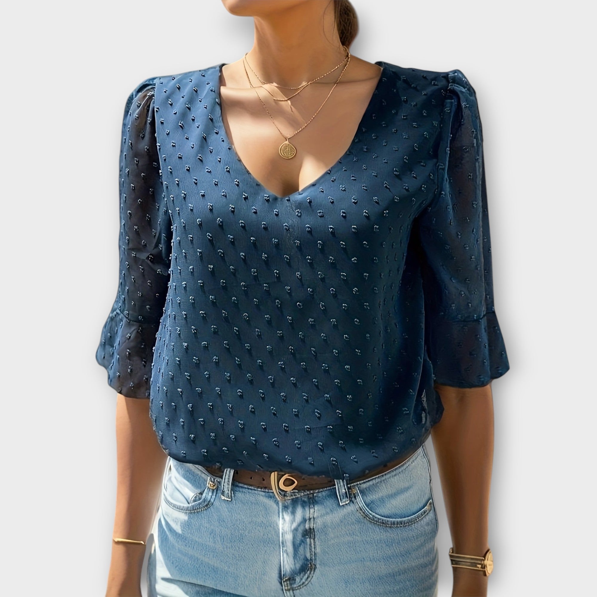 Blouse with Deep Neckline – Soft-Touch Statement Piece for Elegant Evenings or Weekend Styling