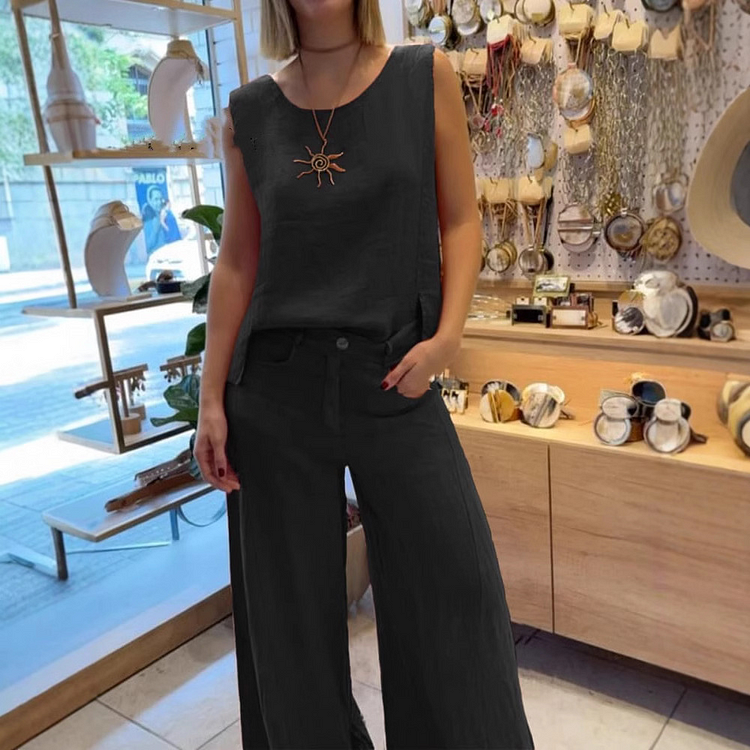 V-Neck Pants Suit Two-Piece Set
