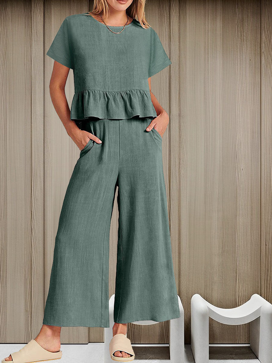 Short-sleeved Pleated Vest Two-Piece Set