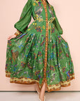 Celestial Bird Print Puff Sleeve Dress