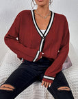 Casual Loose Fitting V Neck Knit Cardigan