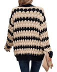 Women's Lantern Sleeve Open Front Striped Color Cardigan